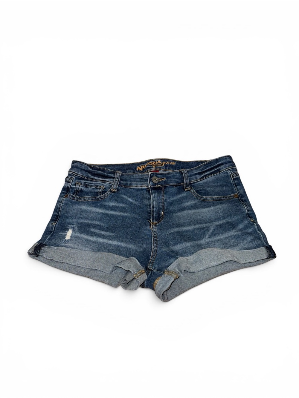Arizona Jean Co. Cuffed Denim Shorts Size 7 Medium Wash Distressed Juniors